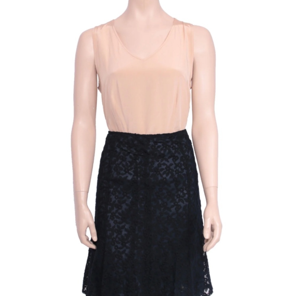 Vintage Blush Peach Sleeveless Top with Black Lace Skirt